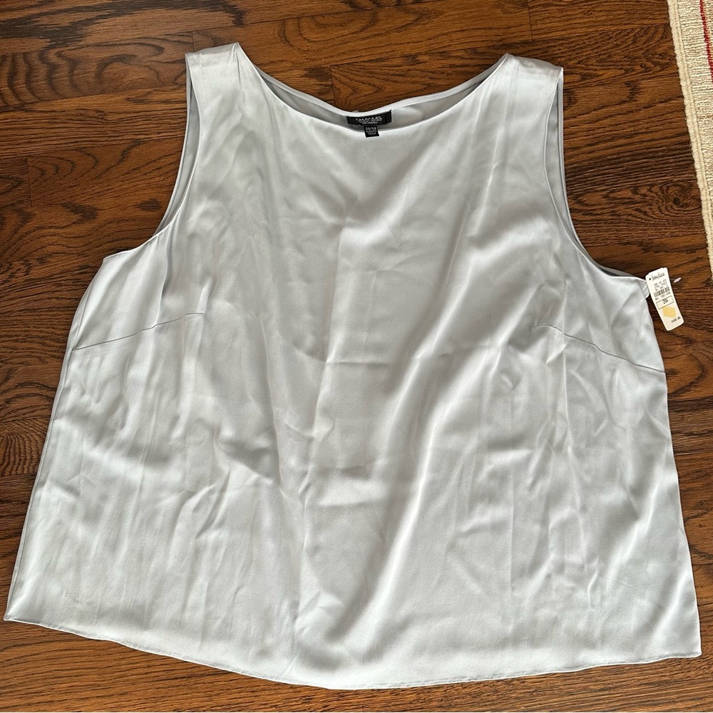 NWT Emanuel Ungaro Plus 24W Blue Silver Silk Sleeveless Blouse | Luxury Designer